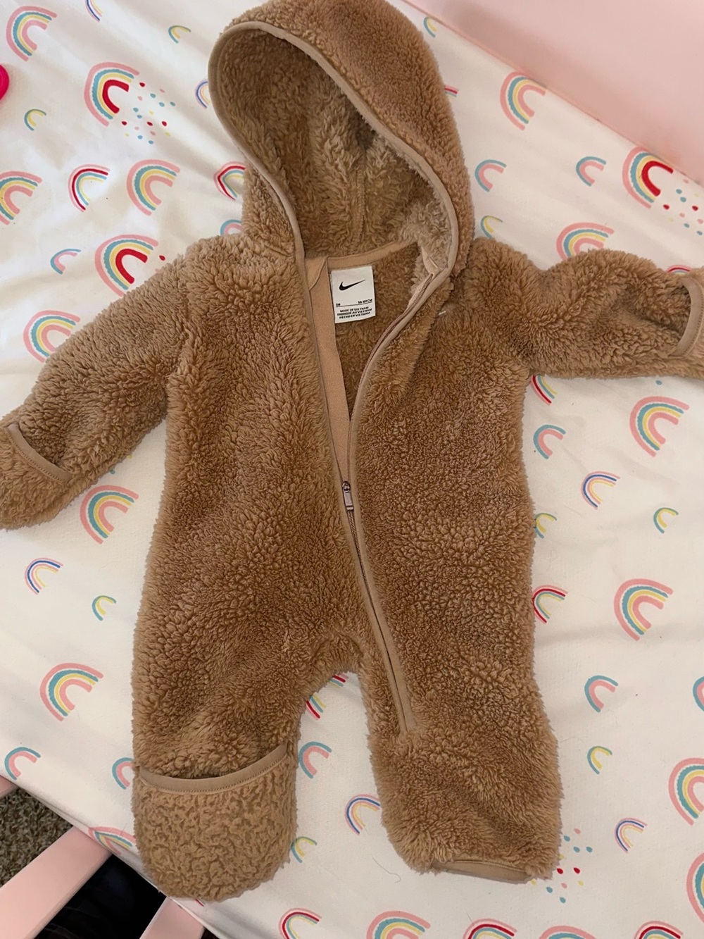 Nike Brown Sherpa Hooded Baby One-Piece